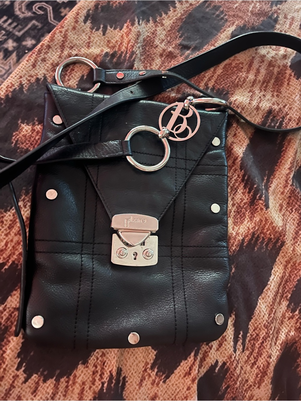 BOLZANO Black Leather Crossbody Bag with Silver Hardware